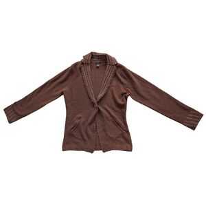 Parley Women's Size Small Brown Knit Y2K Button up Boho Cardigan w/ Elbow Patch‎